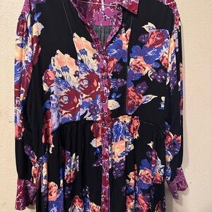 Free People Floral Tunic in Black and Purple